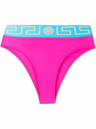 Shop Versace Logo-waistband Bikini Bottoms In Rosa