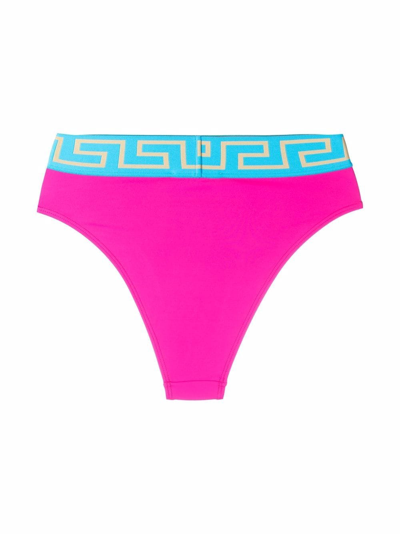 Shop Versace Logo-waistband Bikini Bottoms In Rosa