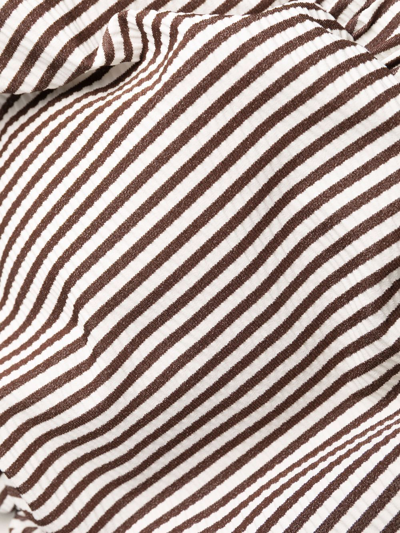 Ganni Ruched Striped Bikini Top In Braun