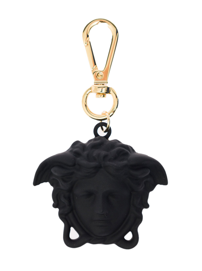 Shop Versace Man's Black Silicone Medusa Keychain
