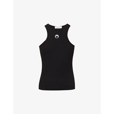 Shop Marine Serre Women's Black Moon-embroidered Organic Stretch-cotton Tank Top