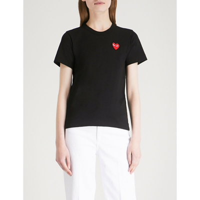 Shop Comme Des Garçons Play Comme Des Garcons Play Women's Black Heart-embroidered Cotton-jersey T-shirt