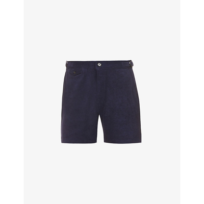 Shop Ralph Lauren Purple Label High-rise Wide Cotton Shorts In Classic Chairman Navy