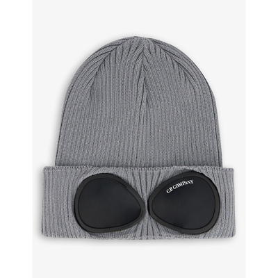 Shop C.p. Company Goggle Double-lens Cotton Beanie In Griffin Grey