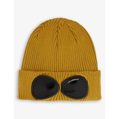 Shop C.p. Company Goggle Double-lens Cotton Beanie In Nugget Gold