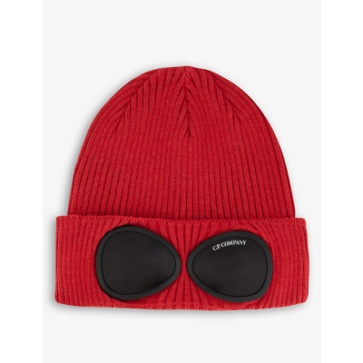 Shop C.p. Company Goggle Double-lens Cotton Beanie In Fiery Red