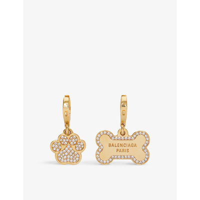 Shop Balenciaga Puppy Gold-toned Brass Earrings In Gold/crystal