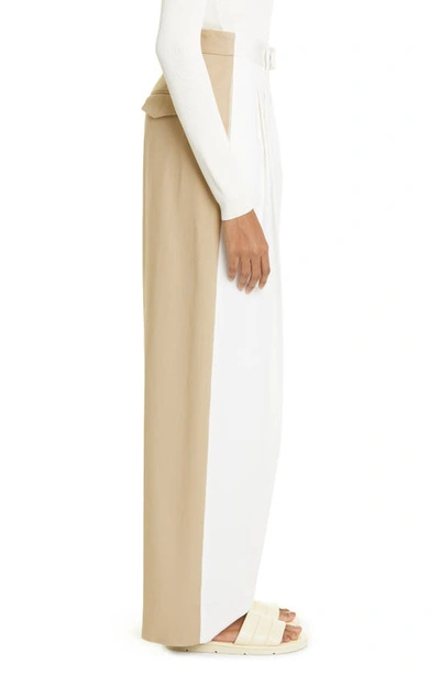 Shop Partow Bailey Colorblock Pleated Stretch Cotton Twill Pants In Ivory Fawn