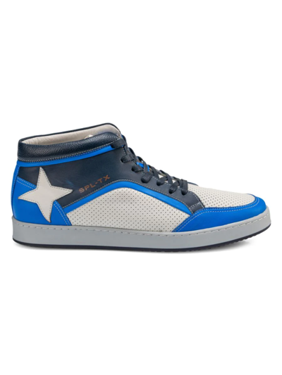 Shop Sepol Men's Urban High Top Leather Sneakers In White Blue