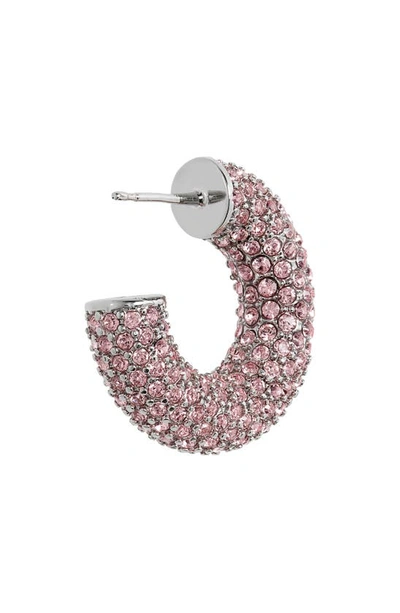 Shop Amina Muaddi Mini Cameron Hoop Earrings In Rose Crystals & Silver Base