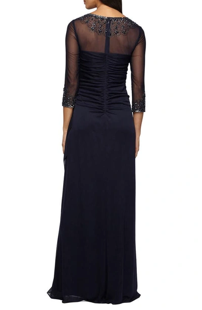 Alex Evenings Embellished Chiffon Evening Gown In Dark Navy