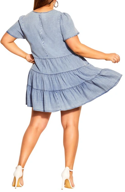 City Chic Trendy Plus Size Denim Tier Dress In Light Denim