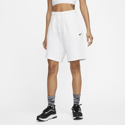 Shop Nike Women's  Sportswear Essential Fleece High-rise Shorts In White