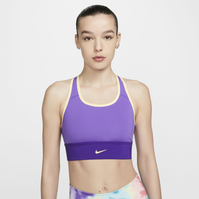 Shop Nike Women's Swoosh Medium-support 1-piece Padded Longline Sports Bra In Purple