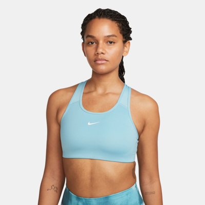 Shop Nike Women's Swoosh Medium-support 1-piece Pad Sports Bra In Blue