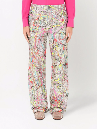 Dolce & Gabbana Paint Splatter Wide Leg Suit Trousers In Silber