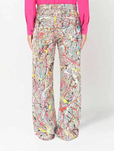Dolce & Gabbana Paint Splatter Wide Leg Suit Trousers In Silber
