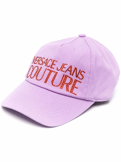 Shop Versace Jeans Couture Embellished Logo Baseball Cap In Purple