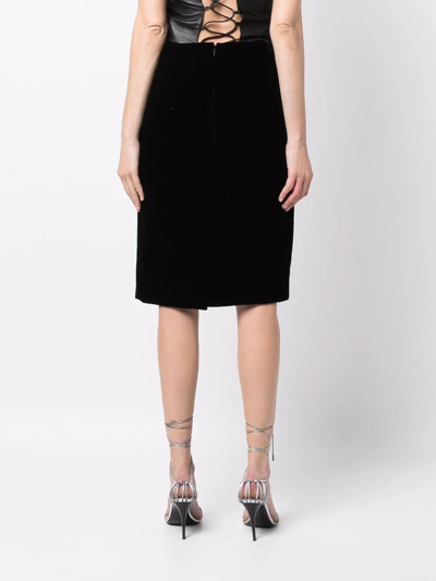 Shop Saint Laurent Velvet High-waisted Midi Skirt In Schwarz