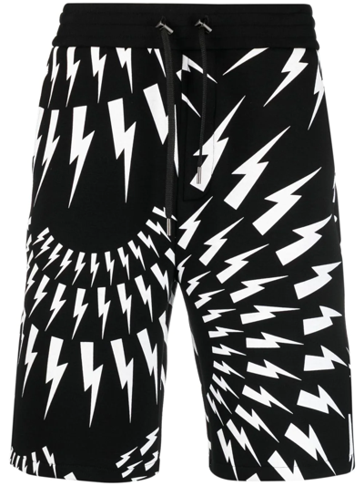 Shop Neil Barrett Thunderbolt-print Deck Shorts In Schwarz