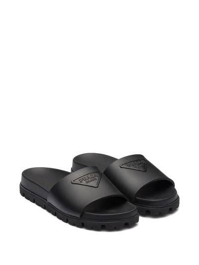 Shop Prada Triangle-logo Pool Slides In Schwarz