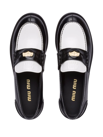 Shop Miu Miu Leather Penny Loafers In Schwarz