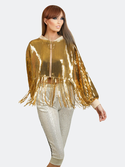 Shop Nikki Lund Cherilyn Sequin Fringe Jacket In Gold