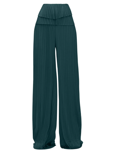 Shop Andrea Iyamah Women's Linea Satin Pants In Forest Green