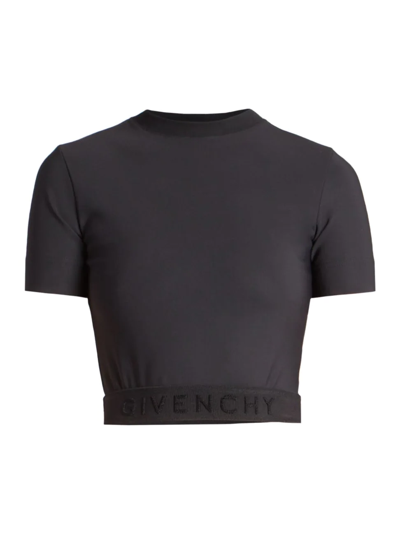 Shop Givenchy Women's Cropped Jacquard Logo Hem T-shirt In Black