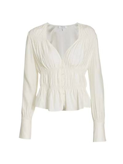 Shop Frame Women's Ruched V-neck Silk Blouse In Off White