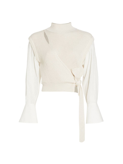 Shop Jonathan Simkhai Women's Mixed Media Sweater & Shirt Top In White Multi