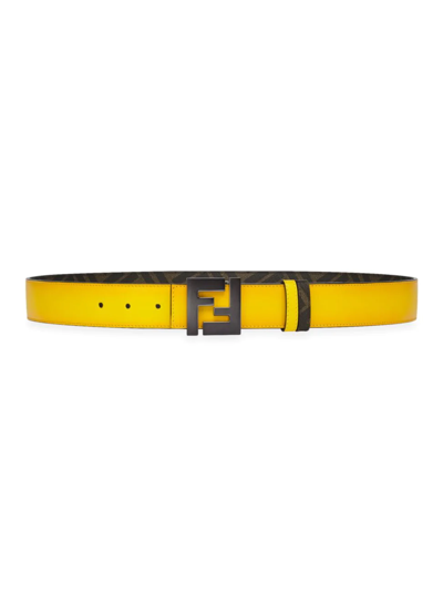 Shop Fendi Men's Cintura Logo Buckle Belt In Limone