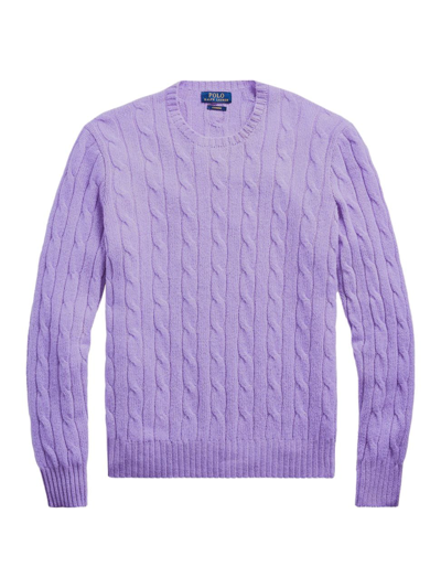 Shop Ralph Lauren Cabled Cashmere Sweater In Maid Stone Purple Heather