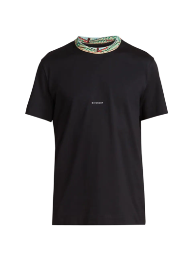 Shop Givenchy Men's Slim-fit Embroidery Logo Crewneck Shirt In Black