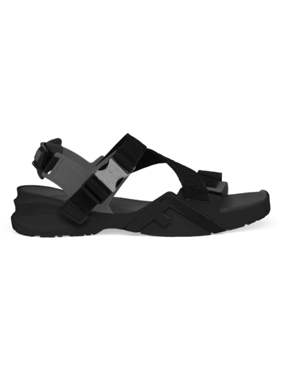 Shop Fendi Men's  Flow Strappy Sandals In Nero