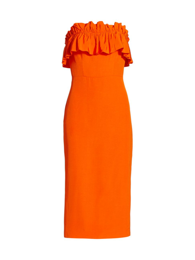 Shop ml Monique Lhuillier Women's Ruffled Faille Midi-dress In Clementine
