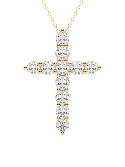 Shop Saks Fifth Avenue Women's 14k Yellow Gold & 3 Tcw Lab-grown Diamond Cross Pendant Necklace