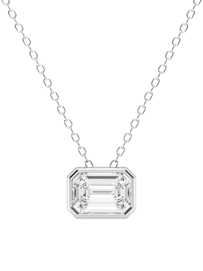 Shop Saks Fifth Avenue Women's 14k White Gold & 1.5 Tcw Emerald-cut Lab-grown Diamond Pendant Necklace