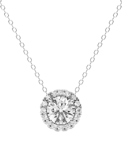 Shop Saks Fifth Avenue Women's 14k White Gold & 1.2 Tcw Lab-grown Diamond Halo Pendant Necklace