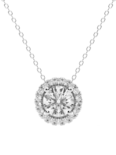 Shop Saks Fifth Avenue Women's 14k White Gold & 2 Tcw Lab-grown Diamond Halo Pendant Necklace
