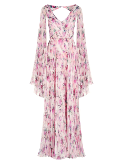 Shop Theia Women's Melinda Pleated Floral Cape-sleeve Gown In Floressence