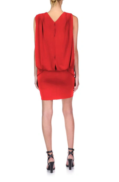 Shop Halston Evening Ria Plunge Neck Ruched Jersey Dress In  Red