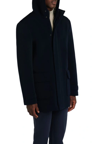 Shop Bugatchi Stretch Hooded Jacket In Navy