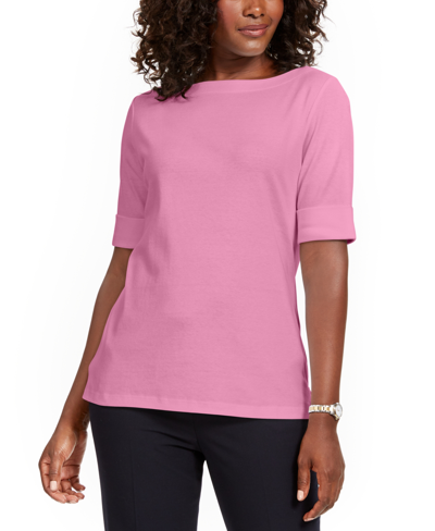 Karen Scott Petite Cotton Elbow-sleeve T-shirt, Created For Macy's