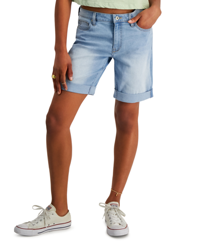 Shop Celebrity Pink Juniors' Cuffed Hem Bermuda Denim Shorts In Diatonic