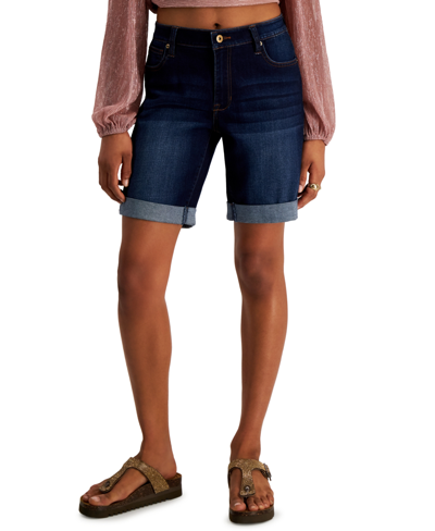 Shop Celebrity Pink Juniors' Cuffed Hem Bermuda Denim Shorts In Syncopate