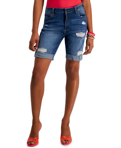 Shop Celebrity Pink Juniors' Cuffed Hem Bermuda Denim Shorts In Glisten