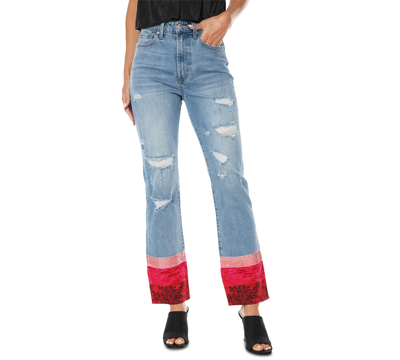 Shop Juicy Couture Venice Satin-trim Straight-leg Jeans In Med Blue