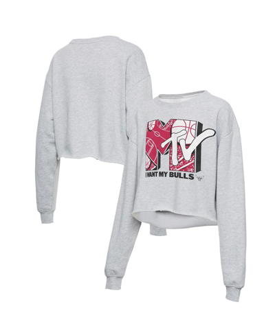 Shop Junk Food Women's Heathered Gray Chicago Bulls Nba X Mtv I Want My Cropped Fleece Pullover Sweatshirt
