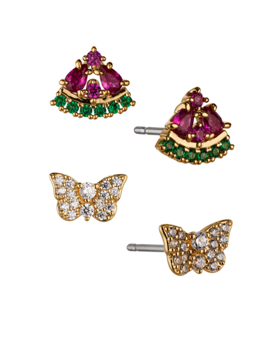 Shop Ava Nadri Watermelon And Sweet Butterfly Stud Set, 4 Pieces In Gold